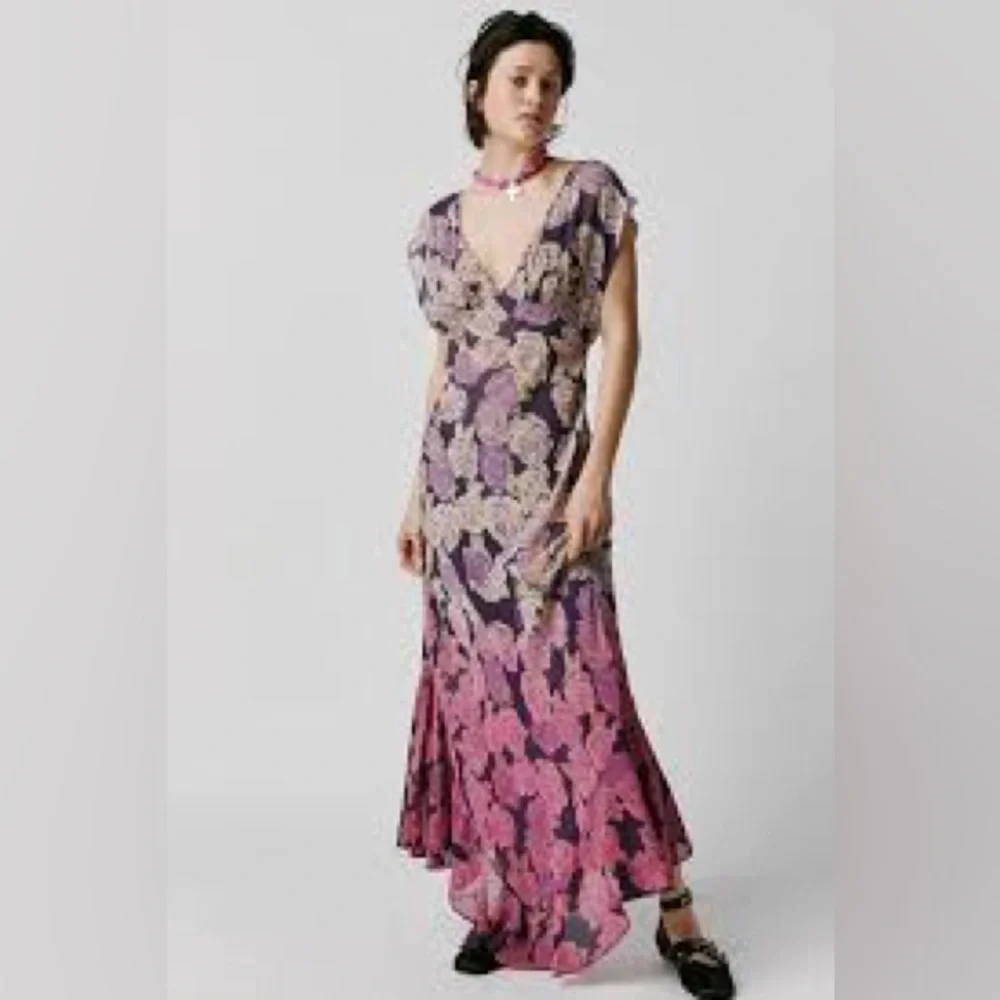 Free People Purple Rose Garden Maxi Dress Sz. 12 - Picture 3 of 11